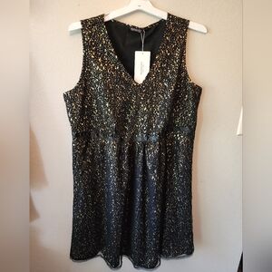 NWT Bloomchic Black & Gold sparkly Sleeveless Midi A-line Dress